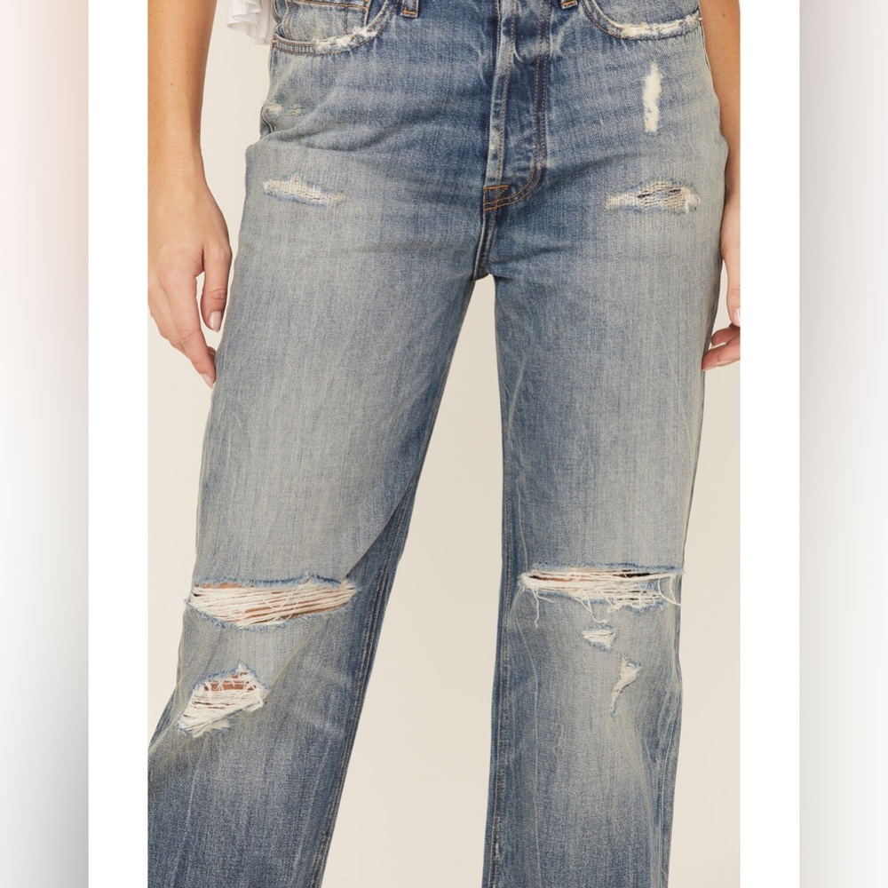 NWT 7 For All Mankind Blue Distressed Easy Straight Jeans